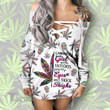 Cannabis Girl With Tattoos Lace-Up Sweatshirt