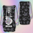 Hologram weed dont care bear Lace-Up Sweatshirt