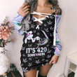 Hologram Weed It's 420 Somewhere Lace-Up Criss Cross Sweatshirt Dress