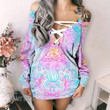 Magical Mushroom Trippy Lsd Psychedelic Colorful Lace-Up Criss Cross Sweatshirt Dress
