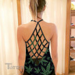 Green Weed Leaf Pattern Criss-Cross Open Back Cami Tank Top
