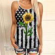 Sunflower America Flag Criss-Cross Open Back Cami Tank Top