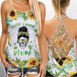 Weed World's Dopest Mom Sunflower Criss-Cross Open Back Cami Tank Top