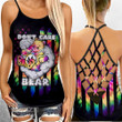 Don't Care Bear Weed Tie Dye Color Criss-Cross Open Back Cami Tank Top