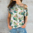 Weed Tropical Flamingo pattern Cross Shoulder T-shirt