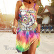 Weed Leaf Don't Care Bear Tie Dye Sleeveless Beach Dress With Round Neck