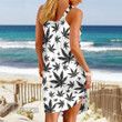 Weed Leaf Black And White Pattern Sleeveless Beach Dress With Round Neck
