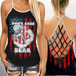 Weed Don't Care Bear American Flag Criss-Cross Open Back Cami Tank Top