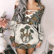 Mushroom Mandala Pattern Lace-Up Criss Cross Sweatshirt Dress
