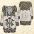 Mushroom Mandala Pattern Lace-Up Criss Cross Sweatshirt Dress