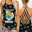 Weed LGBT Don't Care Bear Criss-Cross Open Back Cami Tank Top