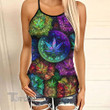 Weed Psychedelic Mandala Criss-Cross Open Back Cami Tank Top