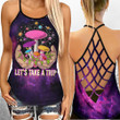 Mushroom Let's Take a Trip Psychedelic Criss-Cross Open Back Cami Tank Top