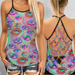 Psychedelic Eyes Criss-Cross Open Back Cami Tank Top
