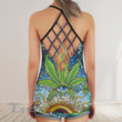Psychedelic Weed Criss-Cross Open Back Cami Tank Top