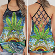 Psychedelic Weed Criss-Cross Open Back Cami Tank Top
