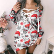 Skull christmas snow pattern Lace-Up Criss Cross Sweatshirt Dress