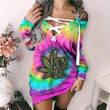 Weed tie dye in a world full of roses be a weed Lace-Up Criss Cross Sweatshirt Dress