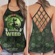 Weed Halloween Witch My Broomstick Runs On Weed Criss-Cross Open Back Cami Tank Top