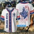 America Team Roping White Custom Name Baseball Shirt