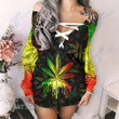 Rasta Weed Leaf Marijuanas Leaf Lace-Up Criss Cross Sweatshirt Dress