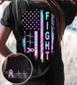 Breast Cancer Awareness American Flag Hologram Fight Two Sided Graphic Unisex T Shirt, Sweatshirt, Hoodie Size S - 5XL