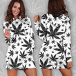 Black And White Weed Pattern Women Hoodie Dress