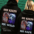 Couple Shirts Dragon Wolf She Keeps Me Wild - He Keeps Me Safe Matching Couple, Valentine 2023 Gift Graphic Unisex T Shirt, Sweatshirt, Hoodie Size S - 5XL