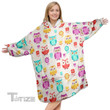 Owl Pattern Christmas Oodie Oversized Hoodie Blanket