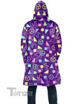 Retro Shapes Peace Symbols Purple Hooded Cloak Coat