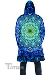 Ornate Mandala Blue Hooded Cloak Coat