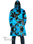 Blue and Black Geo Hooded Cloak Coat