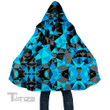 Blue and Black Geo Hooded Cloak Coat