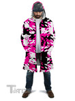 Pink Digital Hooded Cloak Coat