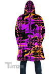 Purple Blackout Rave Glitch Hooded Cloak Coat