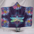 Blue Mystical Dragonfly Mandala Hooded Blanket  Lotus Sacred Hooded Blanket