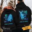 Valentine 2023 Personalized She Keeps Me Wild He Keeps Me Safe Hoodie Horse Graphic Unisex T Shirt, Sweatshirt, Hoodie Size S - 5XL