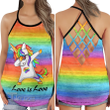 LGBT Unicorn Loves Color Loves Forever Style Criss-Cross Open Back Cami Tank Top