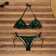 Weed Pattern Black Green String Bikini