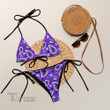 Cute Purple Black and White Paisley All-over Print Recycled String Bikini