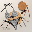 Cute Grey Black and White Paisley All-over Print Recycled String Bikini