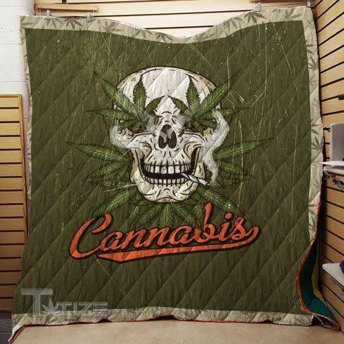 Weed Cannabis Leaves Skull Premium Quilt Blanket Size Throw, Twin, Queen, King, Super King