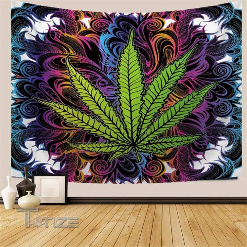 Weed leaf psychedelic color Tapestry