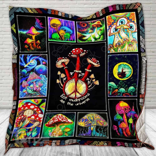 Eat Mushrooms See The Universe Premium Quilt Blanket Size Throw, Twin, Queen, King, Super King