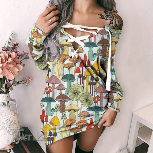 Mushroom pattern psychedelic color Lace-Up Sweatshirt