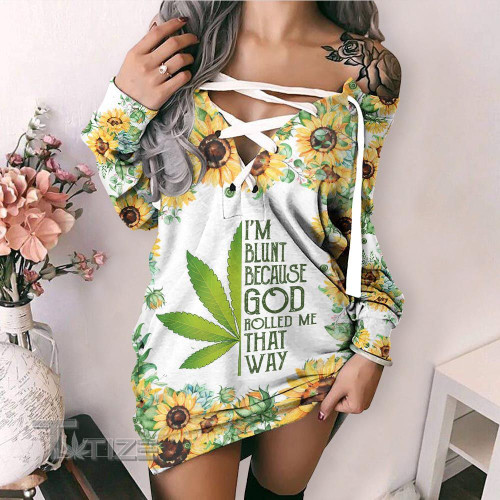 420 Cannabis Marijuana Weed i'm blunt because god rolled me that way Lace-Up Criss Cross Sweatshirt Dress