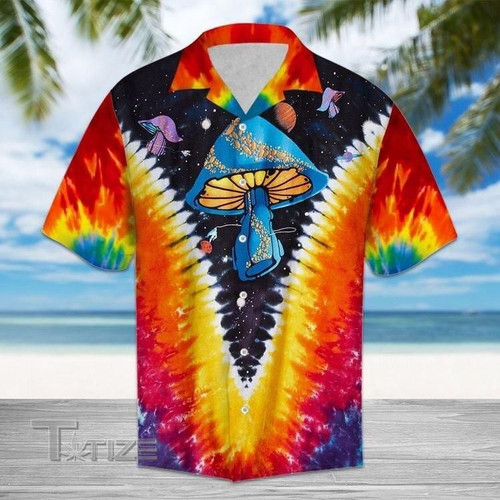 Psychedelic Art Magic Mushroom Trippy Hippie Tie Dye Hawaiian Shirt