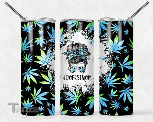 Weed Dopest Mom Colors Pattern Stainless Steel Skinny Tumbler