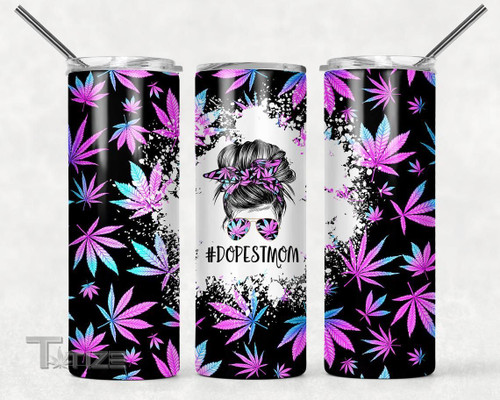 Weed Dopest Mom Colors Pattern Stainless Steel Skinny Tumbler