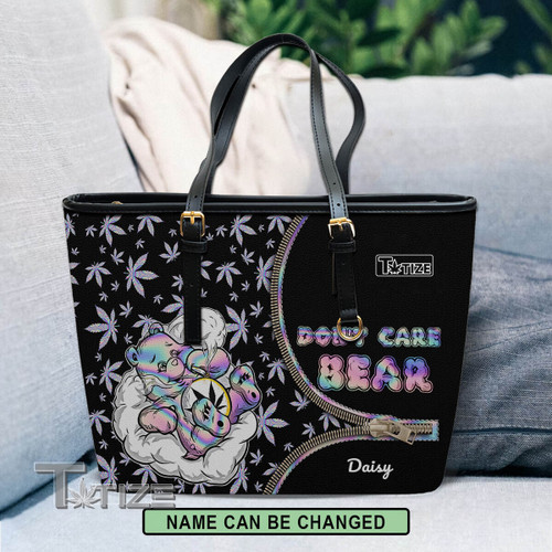 Don't Care Bear Leather Tote Bag